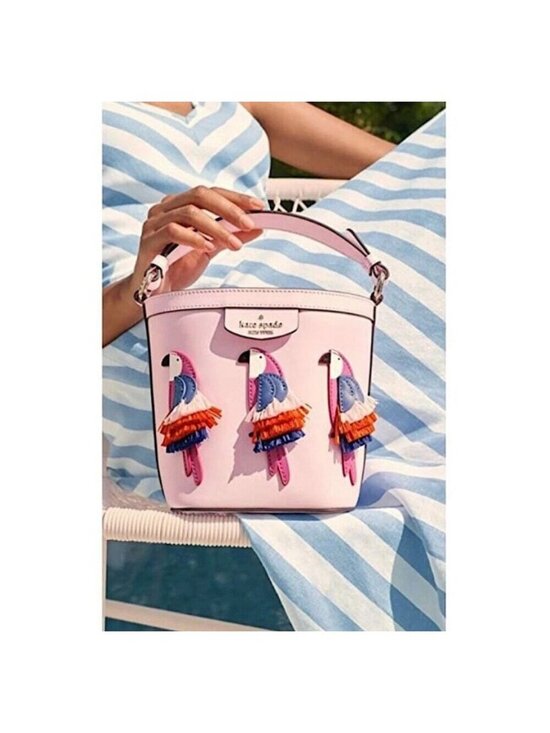 Kate Spade New York Handbags - Kate Spade Pippa Flock Party Parrot Small Bucket Crossbody Bag Pink Novelty